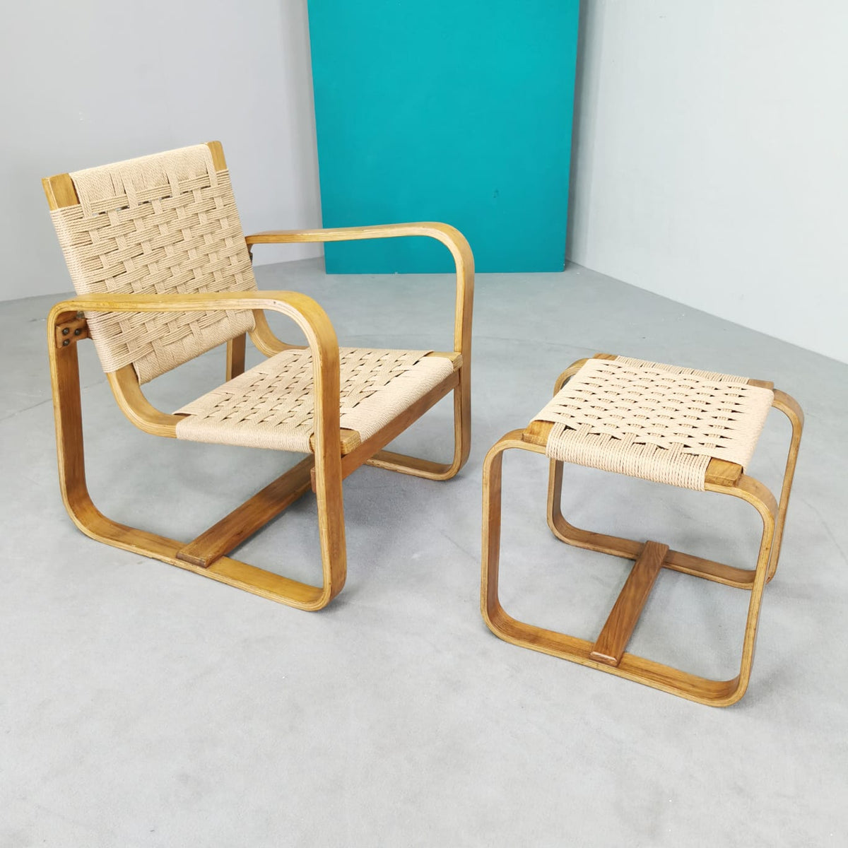 Armchair with Pouf Giuseppe Pagano 1938 (Arredi Bocconi Milan)