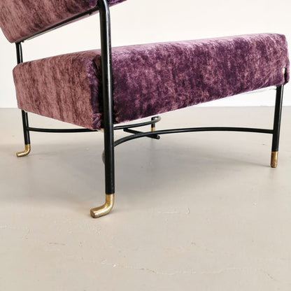 Fauteuil vintage des années 50 en velours violet