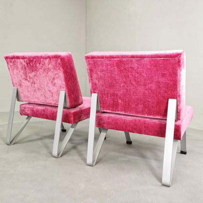 Coppia di Poltroncine Space Age  in velluto struttura acciaio spazzolato vintage anni 60