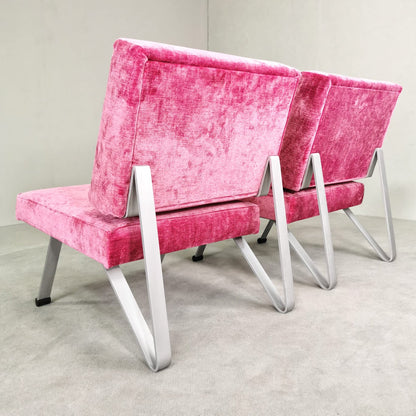 Coppia di Poltroncine Space Age  in velluto struttura acciaio spazzolato vintage anni 60