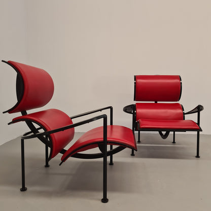 Paire de fauteuils en fer et cuir des années 80, modèle Signora Chan de Carlo Forcolini pour Alias (1986)