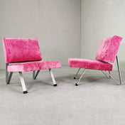 Pair of Space Age Armchairs in Velvet with Brushed Steel Frame, Vintage 1960s