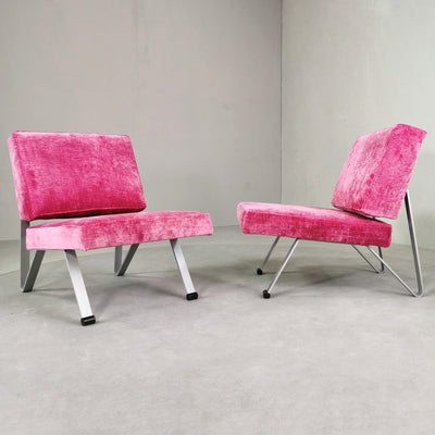 Pair of Space Age Armchairs in Velvet with Brushed Steel Frame, Vintage 1960s