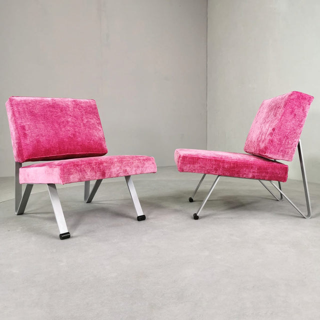 Coppia di Poltroncine Space Age  in velluto struttura acciaio spazzolato vintage anni 60