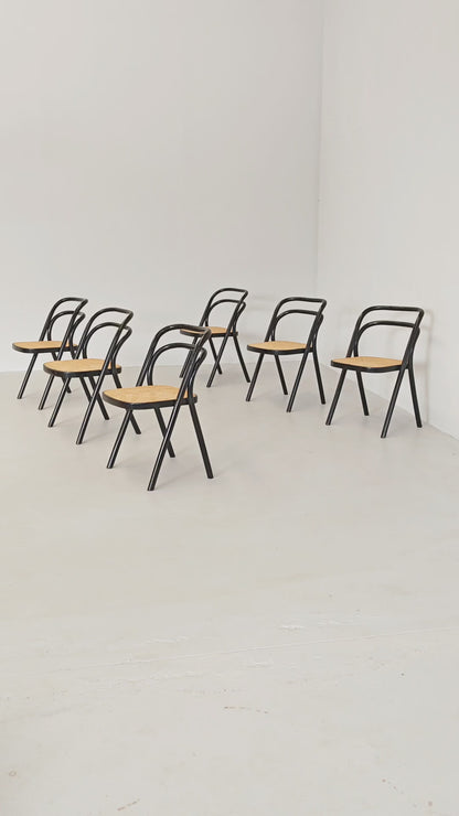 set di 4 Sedie in legno e paglia di vienna "Santina" Carlo Santi per Zanotta anni 70