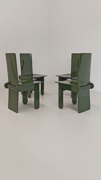 Set di 4 sedie laccate verde inglese Carlo Scarpa per Gavina anni 70