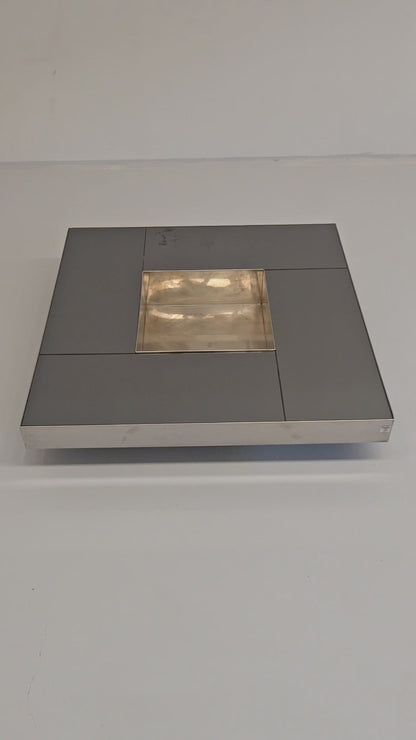 Grande table basse de bar Coffee Tabòlle avec compartiment des années 70 en acier et verre par G. Ausenda pour New York Form