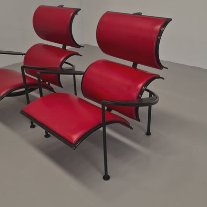Paire de fauteuils en fer et cuir des années 80, modèle Signora Chan de Carlo Forcolini pour Alias (1986)