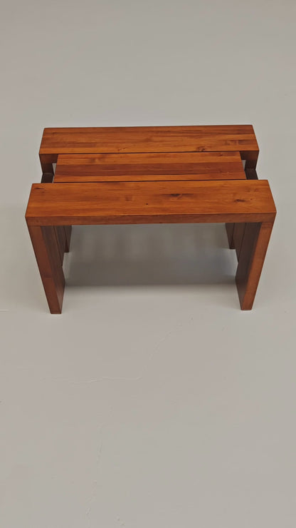 Table basse tabouret vintage en noyer des années 70