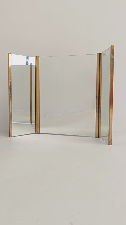 Specchio pieghevole in ottone vintage anni 70