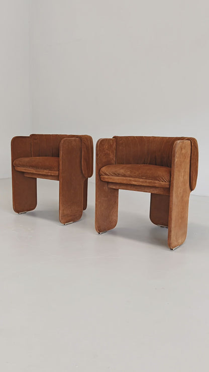 Fauteuils Dinette en daim de Luigi Massoni pour Poltrona Frau, années 70