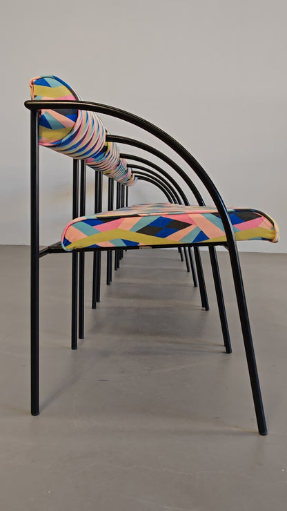 Ensemble de 6 chaises des années 80 en fer et velours optical Vienna, R. Kinsman pour Bieffeplast
