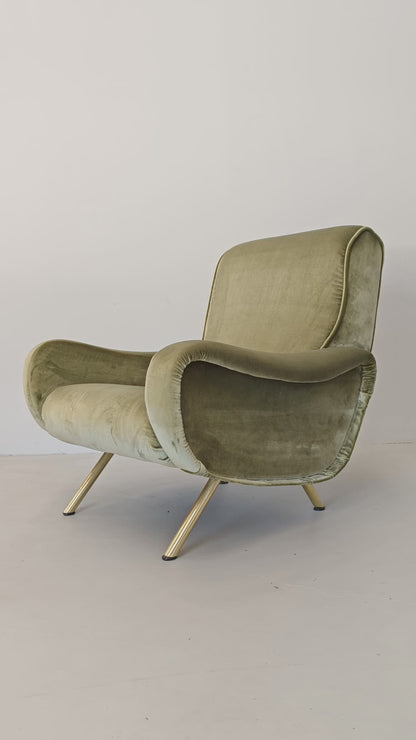 Poltrona in velluto verde mod. Lady, Marco Zanuso per Arflex 1950's