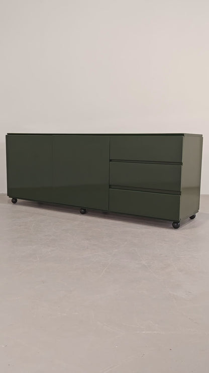 Buffet enfilade vintage années 70 laqué vert anglais