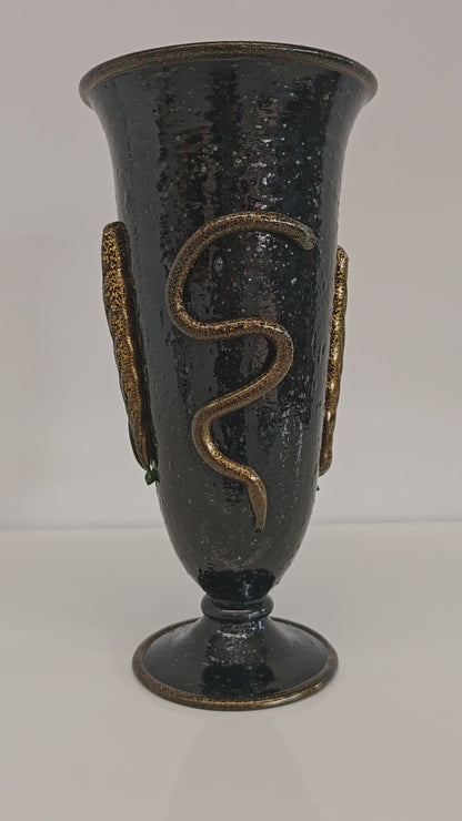 Vaso artistico  Murano anni 30 di  Napoleone Martinuzzi di Venini "pulegoso" con decorazione "Serpente"