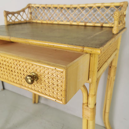 Bureau d'entrée en bambou, osier et rotin, années 40-50
