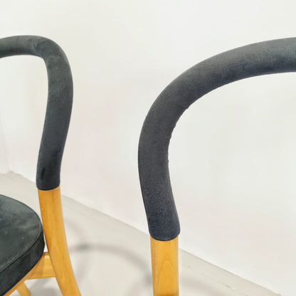 Lot de 4 chaises en bois et tissu bleu Cassina Göteborg, Erik Gunnar Asplund, années 80