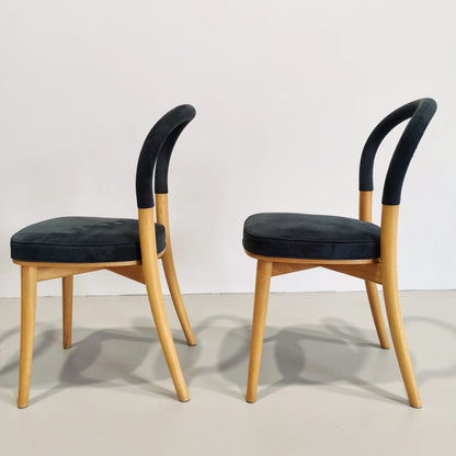 Lot de 4 chaises en bois et tissu bleu Cassina Göteborg, Erik Gunnar Asplund, années 80