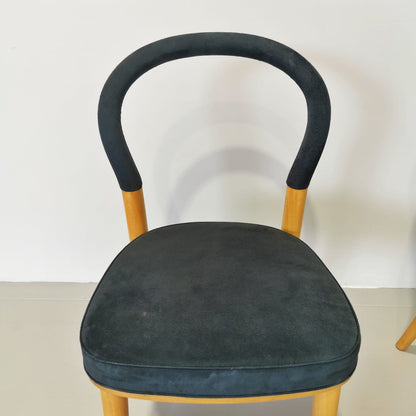 Lot de 4 chaises en bois et tissu bleu Cassina Göteborg, Erik Gunnar Asplund, années 80