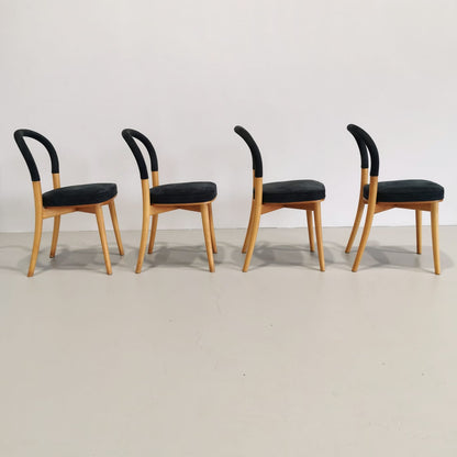 Lot de 4 chaises en bois et tissu bleu Cassina Göteborg, Erik Gunnar Asplund, années 80