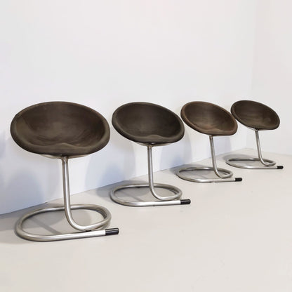 Lot de 4 tabourets ou chaises vintage des années 70, style Space Age, piètement en métal