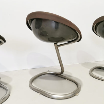 Lot de 4 tabourets ou chaises vintage des années 70, style Space Age, piètement en métal