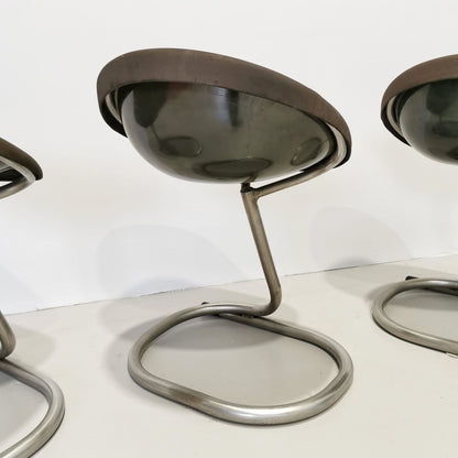 Lot de 4 tabourets ou chaises vintage des années 70, style Space Age, piètement en métal