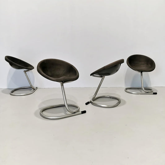 Set di 4 sgabelli o sedie Vintage Anni 70 Space Age base metallo