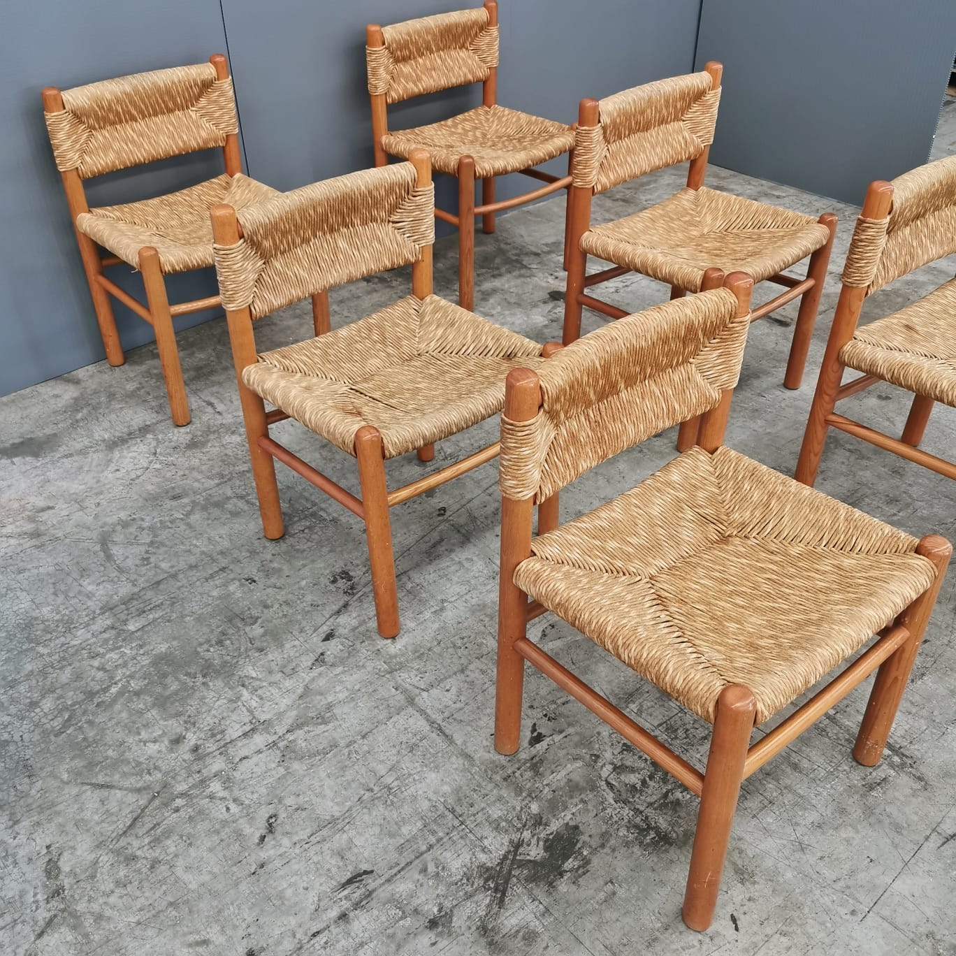 6 Dordogne Chairs by Charlotte Perriand for Robert Sentou, 1970s