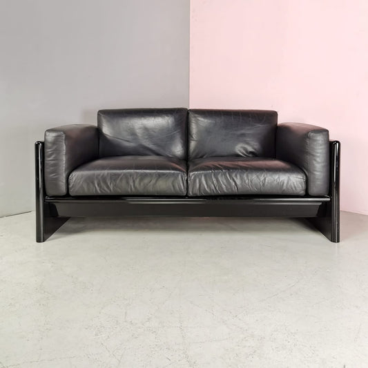 2 Seater Sofa in Black Leather Studio Simon by Gavina 1970s