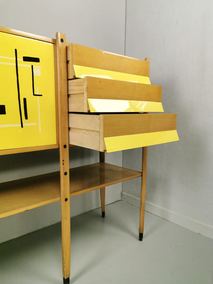credenza alta Highboard  decorato anni 50 Roberto Aloi