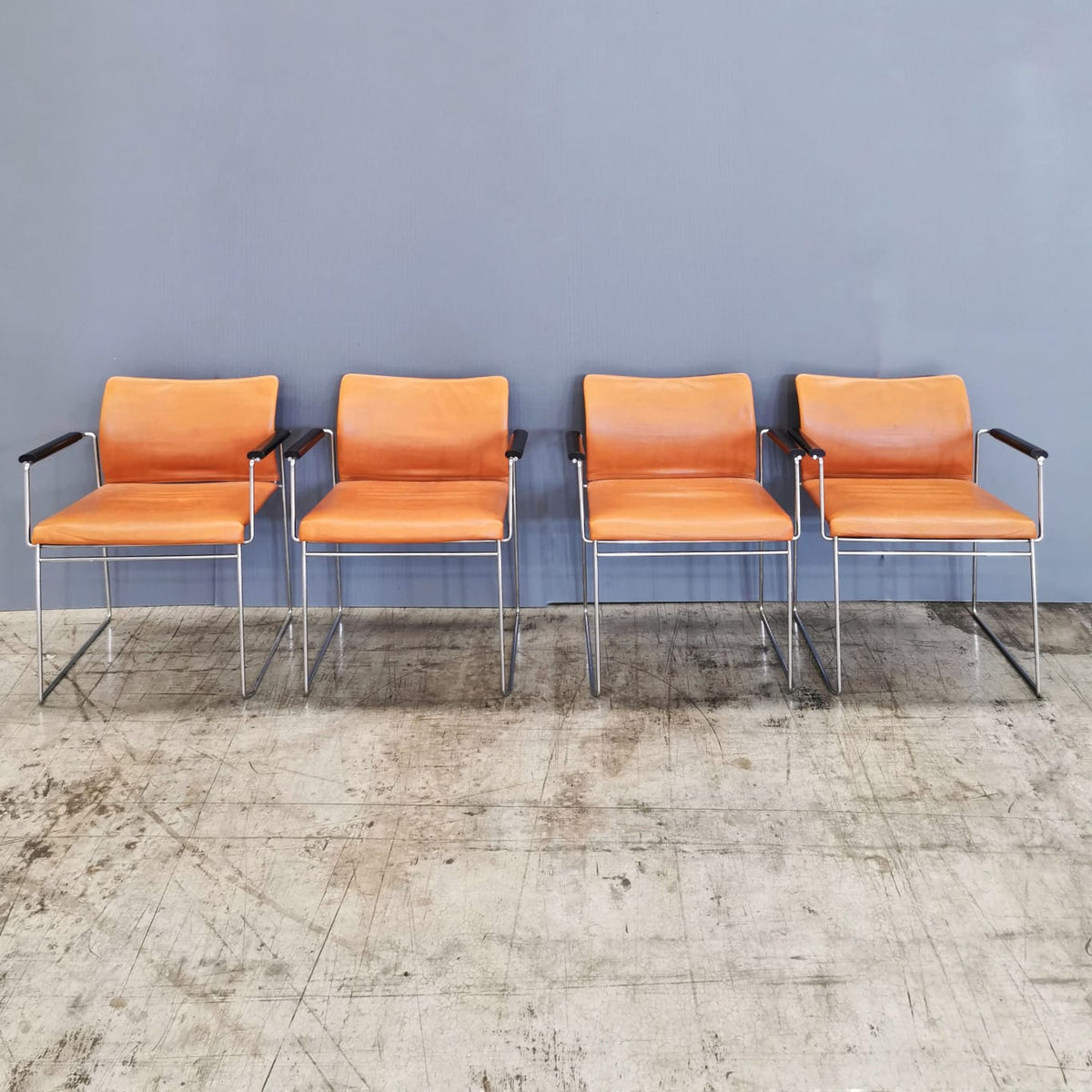 set of 4 Jano K. Takahama leather armchairs for Simon Studio 1980s