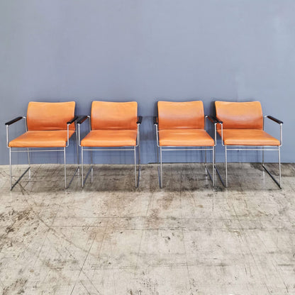 set of 4 Jano K. Takahama leather armchairs for Simon Studio 1980s