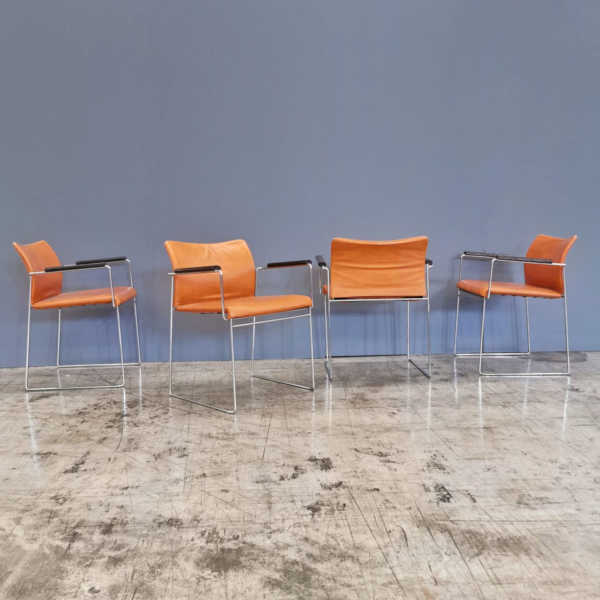 set of 4 Jano K. Takahama leather armchairs for Simon Studio 1980s