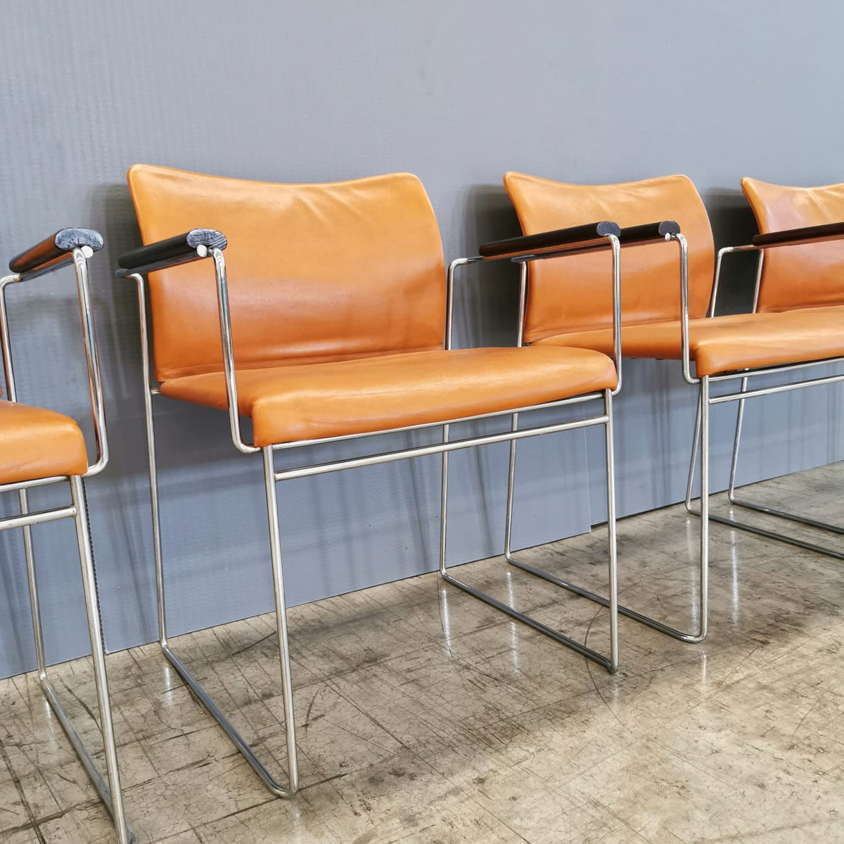 set of 4 Jano K. Takahama leather armchairs for Simon Studio 1980s