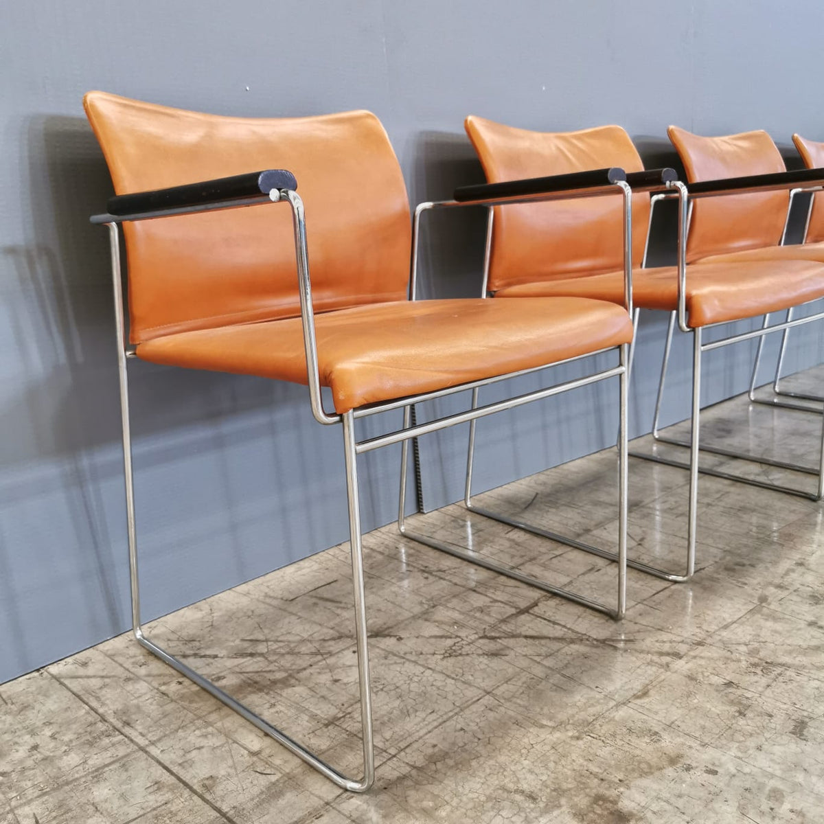 set of 4 Jano K. Takahama leather armchairs for Simon Studio 1980s