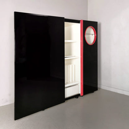 Meuble bar/buffet haut en bois laqué noir, modèle Playbox de G. Stoppino/L. Acerbis pour Acerbis, 1984