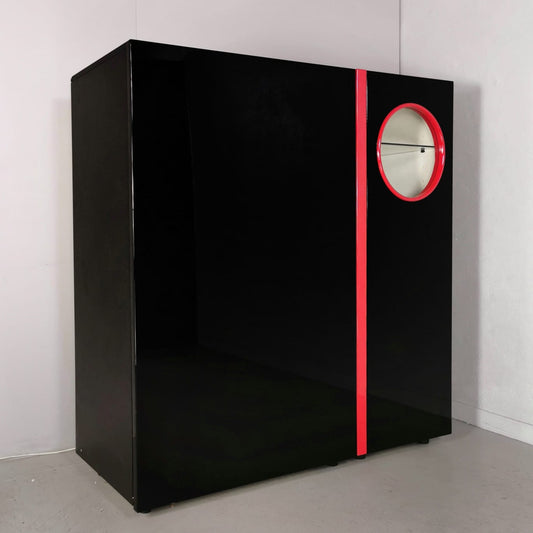 Mobile Bar/Highboard in Legno laccato nero Modello Playbox by G.Stoppino/L.Acerbis per Acerbis 1984