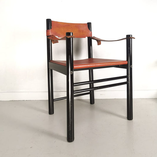 Sedia in Cuoio con braccioli Ibisco anni 80