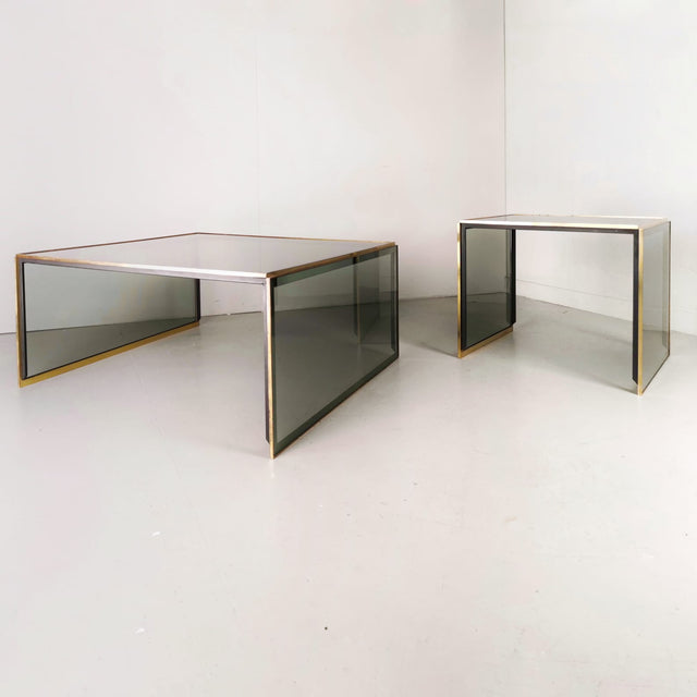 Tables basses vintage en verre et laiton des années 70