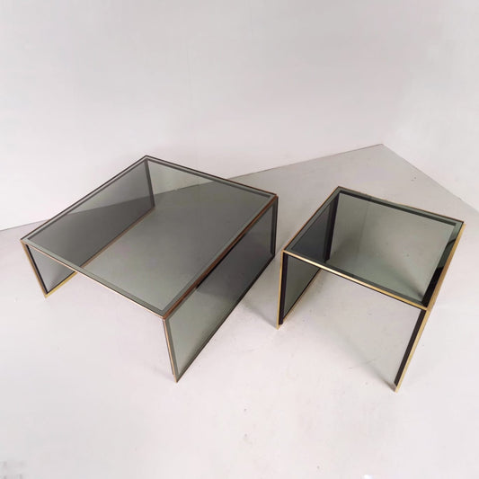 Vintage 70s glass and brass coffee tables