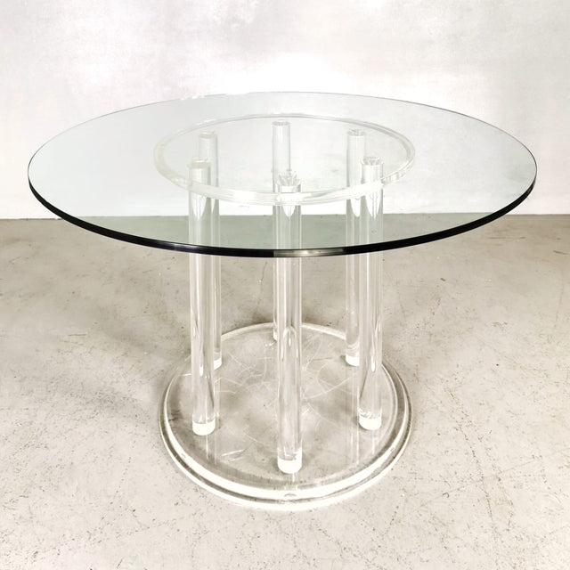 Table ronde en plexiglas et verre des années 80