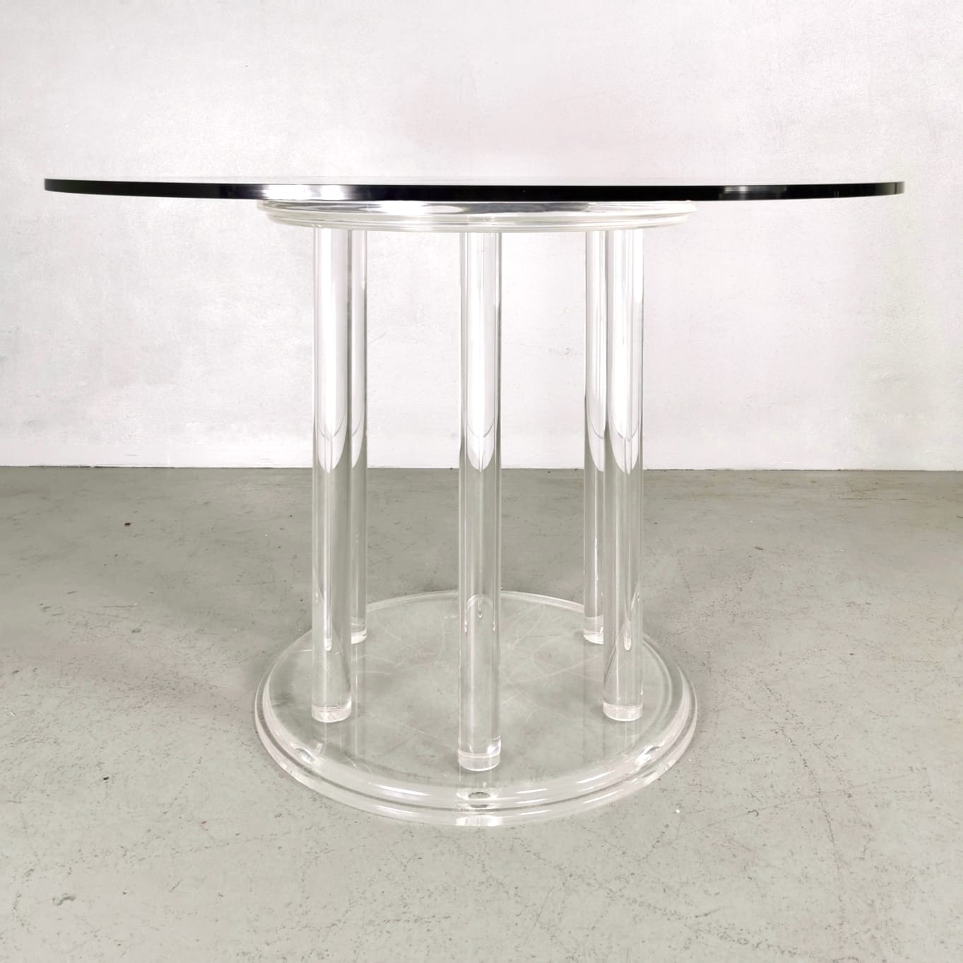 Round Plexi and glass table from the 80s