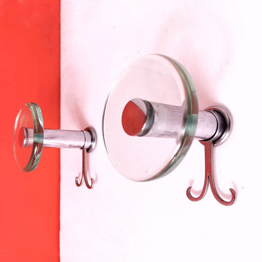 Coppia appendiabiti acciaio e vetro (Attribuzione) Fontana Arte 1960's