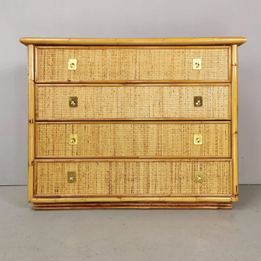 Vintage chest of drawers in Rattan Bamboo Dalvera 1970s
