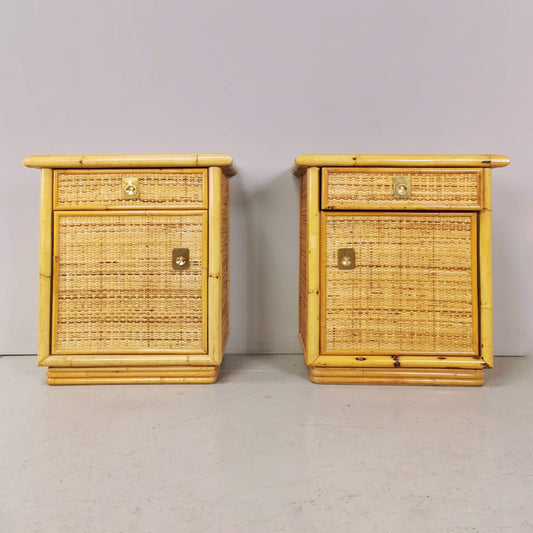 Dalvera vintage bamboo rattan bedside tables from the 70s