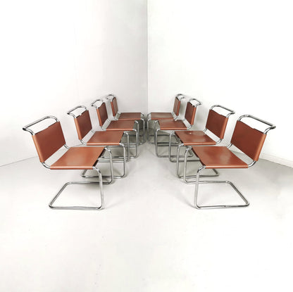 knoll spoleto leather chair sedie vintage pelle tubolare cromato bauhaus 