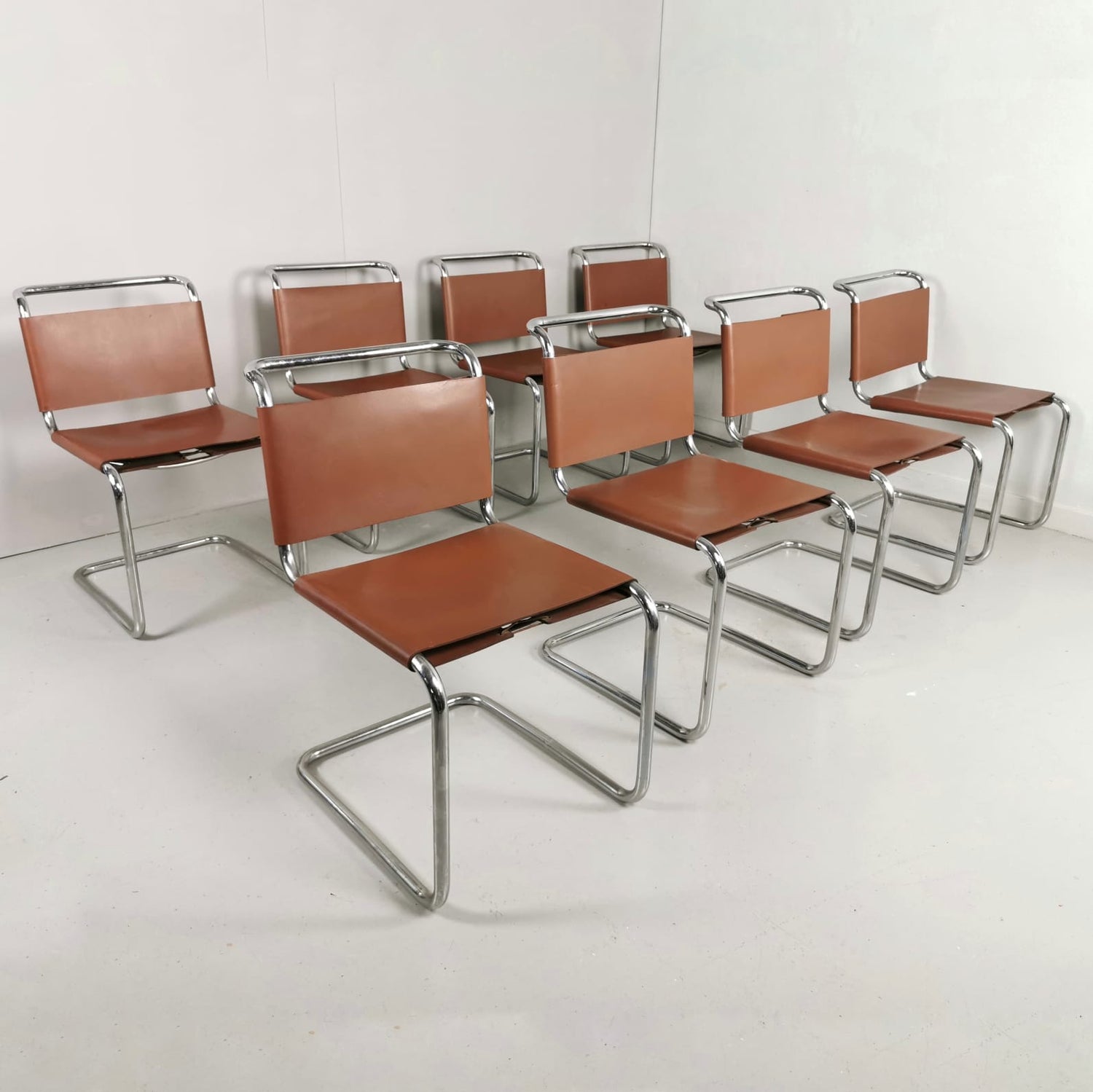 8 sedie cuoio spoleto knoll marcel breuer vintage anni 60 70 80