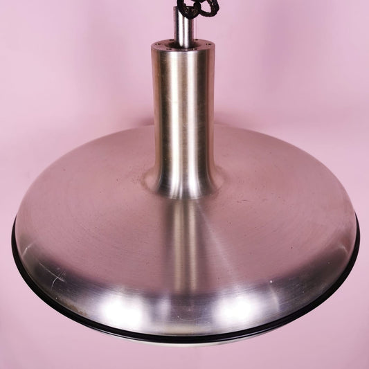 Lampadario Vintage metallo spazzolato Space Age anni 60 (attribuito Oscar Torlasco)