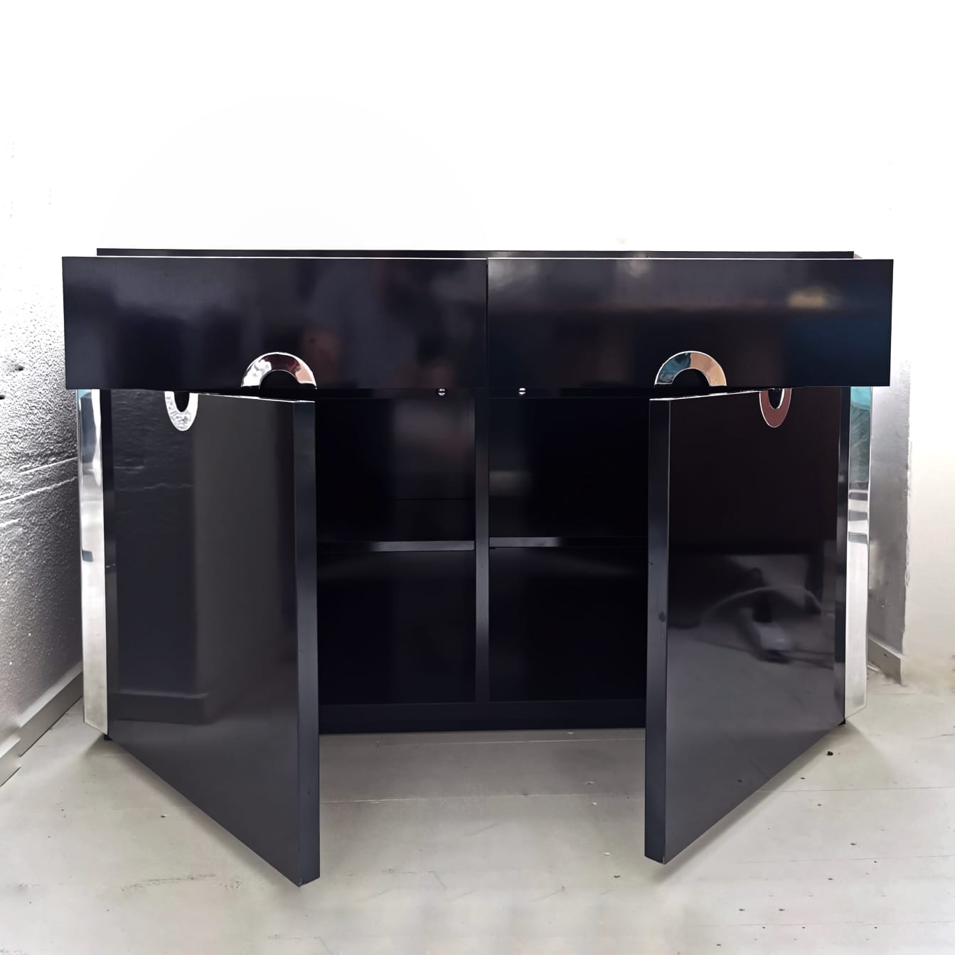 sideboard (2) black Willy Rizzo for mario sabot 1970's